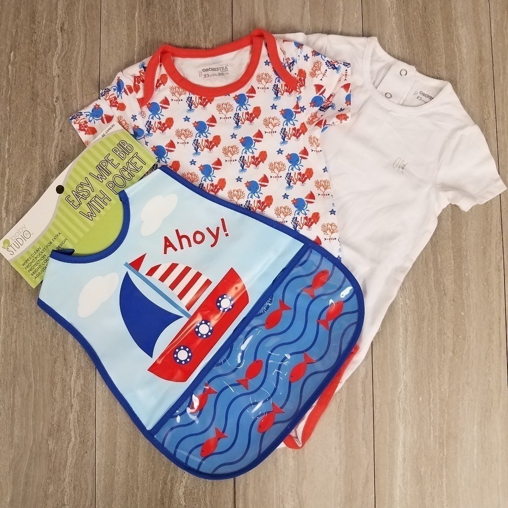 NEW Infant Boys 23m Set 2 Bodysuits and a bib set